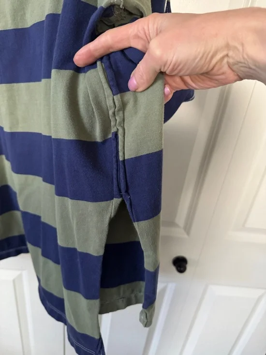 We The Free Olive Green and Navy Blue Striped Rugby Polo - Picture 10 of 10